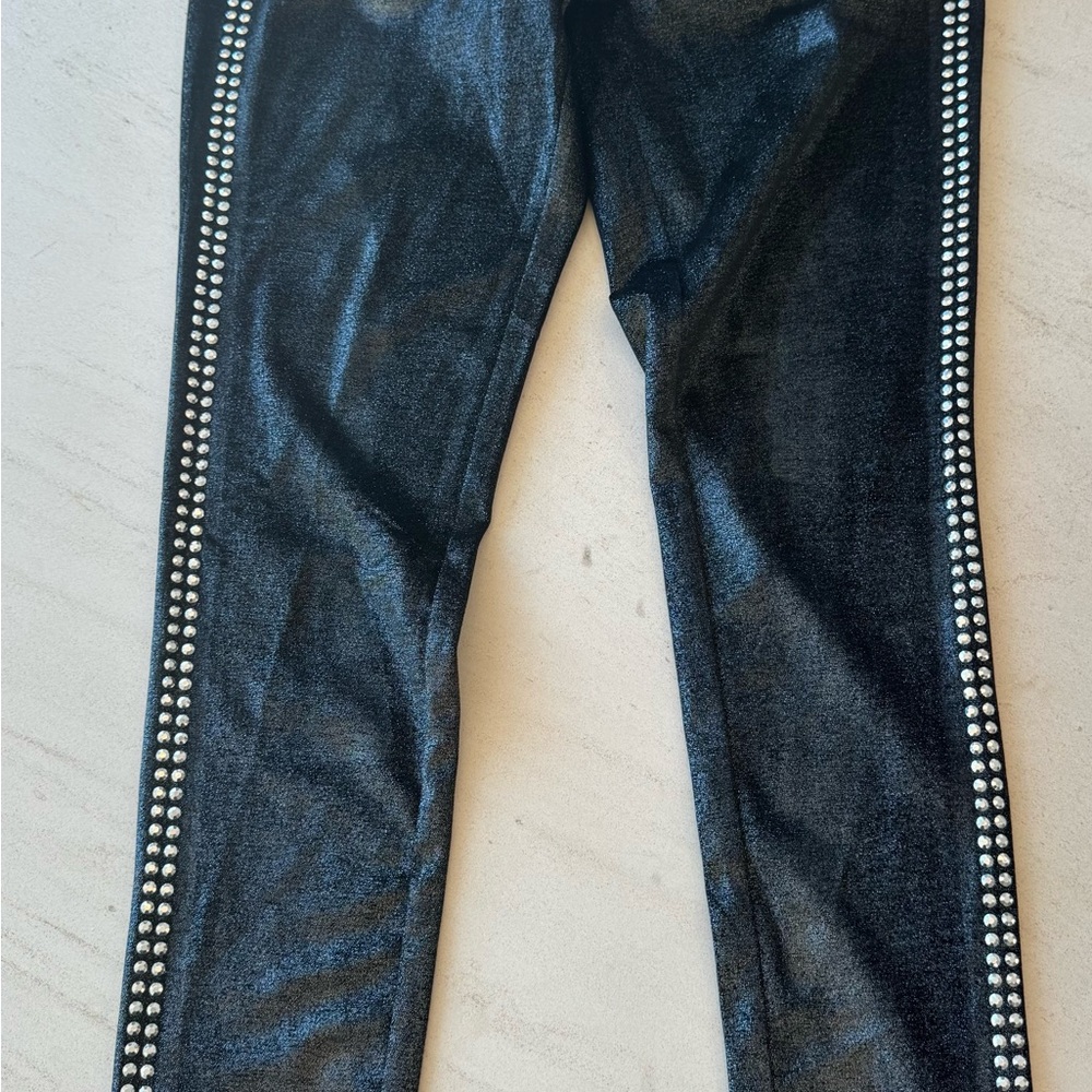 Michael Kors Black Studded Velvet  Skinny Leggings